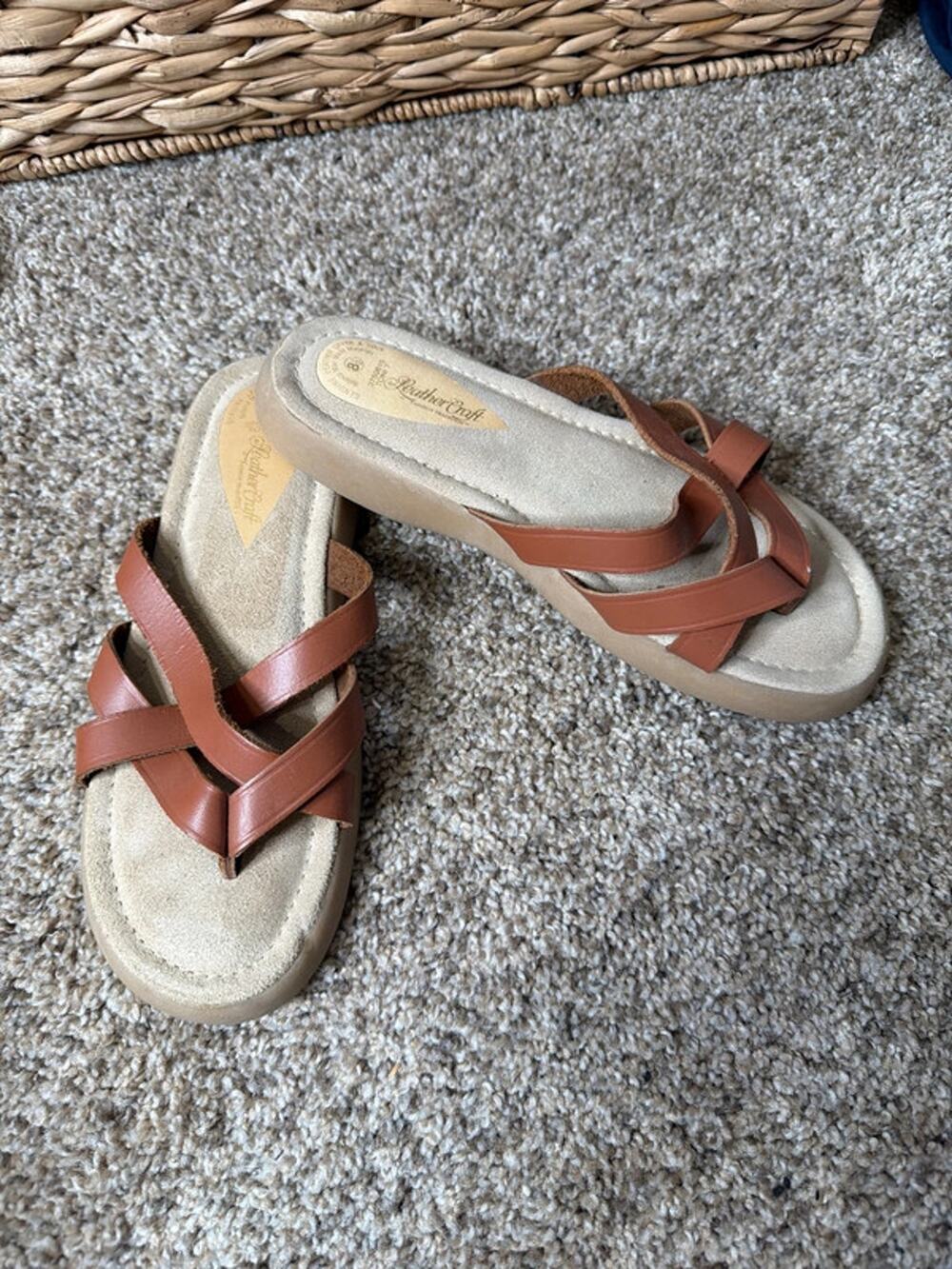 Leathercraft Toni tan leather slide nwot 7 733